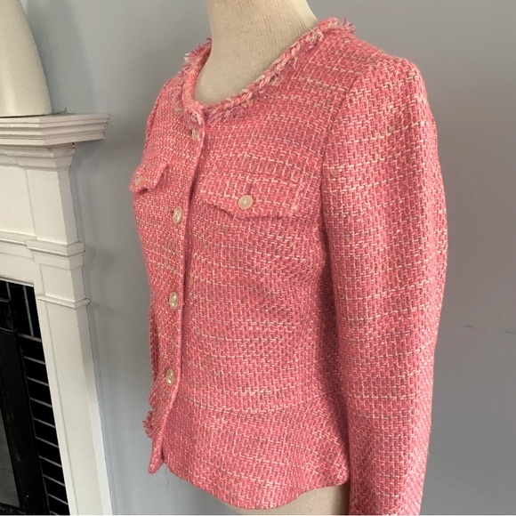 J.CREW pink tweed lady blazer with peplum, fringe & braided trim / Size 6 NWOT - Picture 4 of 15